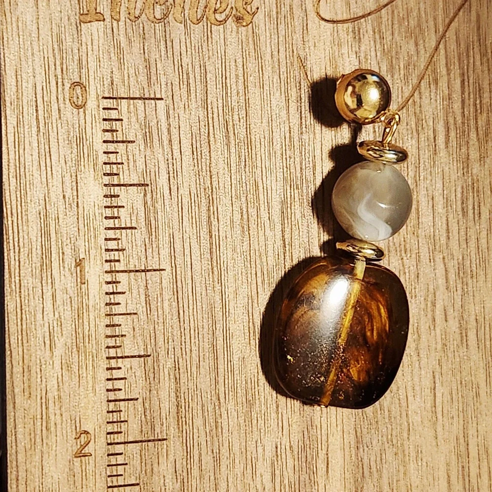 Amber Marbled Resin Drop Earrings‎ Gold Tone Ball Stud Dangle Bohemian Jewelry